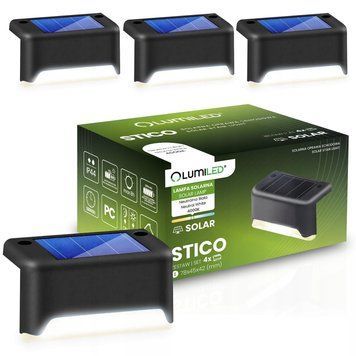 Комплект із 4 сонячних LED світильників Lumiled серії STICO &mdash; нейтральне біле світло 4000 K, монтаж для сходів/тераси, захист IP44 LUMSOL3008 фото