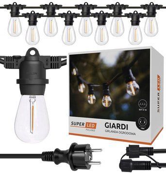 Садова гірлянда 10м з 10 LED-лампами E27 пряма &mdash; зовнішнє декоративне освітлення з можливістю з'єднання, SuperLED 8232 фото