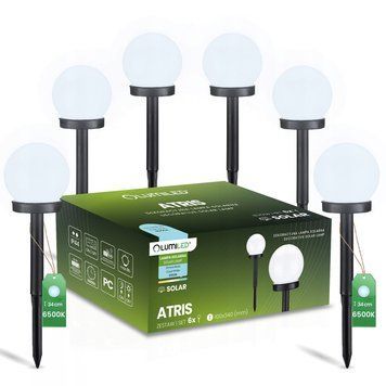 Набір білих садових LED‑куль 10 см на сонячній батареї 6 шт &mdash; Lumiled Atris, холодне світло 6500 K, IP44 LUMSOL1010 фото