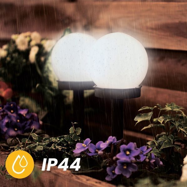 Набір білих садових LED‑куль 10 см на сонячній батареї 6 шт &mdash; Lumiled Atris, холодне світло 6500 K, IP44 LUMSOL1010 фото
