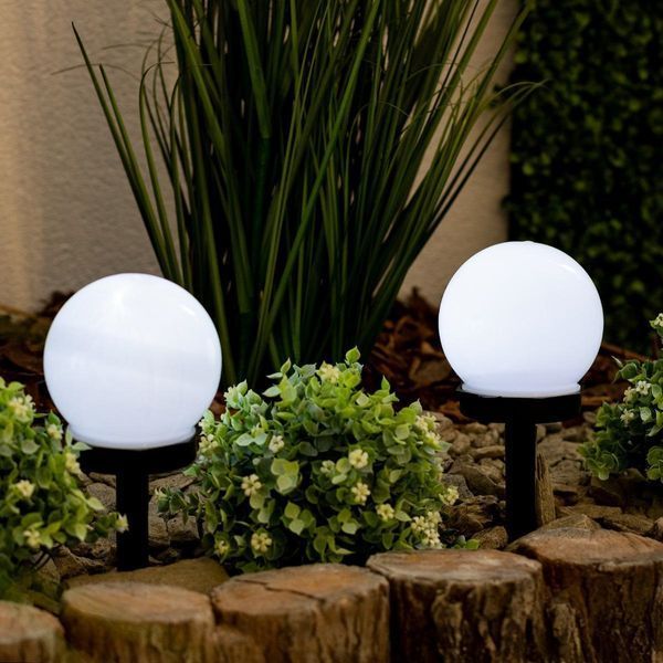 Набір білих садових LED‑куль 10 см на сонячній батареї 6 шт &mdash; Lumiled Atris, холодне світло 6500 K, IP44 LUMSOL1010 фото