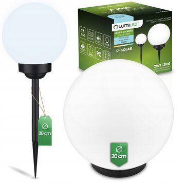 Садова LED‑куля 20 см на сонячній батареї &mdash; Lumiled Atris, холодне світло 6500 K, IP44 LUMSOL1020 фото