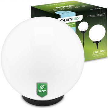 Велика садова LED‑куля 30 см на сонячній батареї &mdash; Lumiled Atris, холодне світло 6500 K, IP44 LUMSOL1024 фото