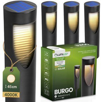 Набір садових круглих сонячних LED‑стовпчиків 4 шт &mdash; Burgo Lumiled, нейтральне біле світло 4000 K, чорний корпус, IP44 LUMSOL1120.4 фото