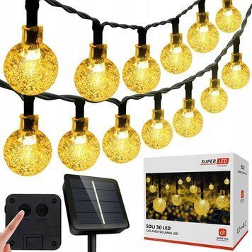 Сонячна гірлянда 30 LED-кульок, SuperLED Soli &mdash; довжина 5,5 м, тепле біле світло, IP65, датчик сутінків, для саду, тераси 5283 фото
