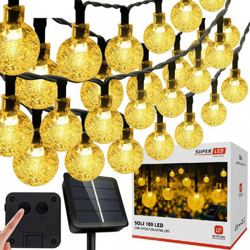 Сонячна гірлянда 100 LED-кульок, SuperLED Soli &mdash; довжина 19 м, тепле біле світло, IP65, датчик сутінків, для саду, тераси 5276 фото