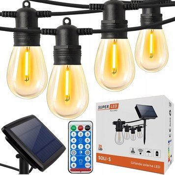 Сонячна гірлянда SuperLED Soli &mdash; 20 м, 20 змінних LED-лампочок E27, IP44, тепле біле світло, з пультом і зарядкою USB 5169 фото