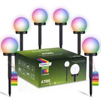 Набір 6шт садових LED куль 10 см з кольоровим RGB світлом, світильник на сонячній батареї &mdash; Lumiled Atris LUMSOL1210.6 фото